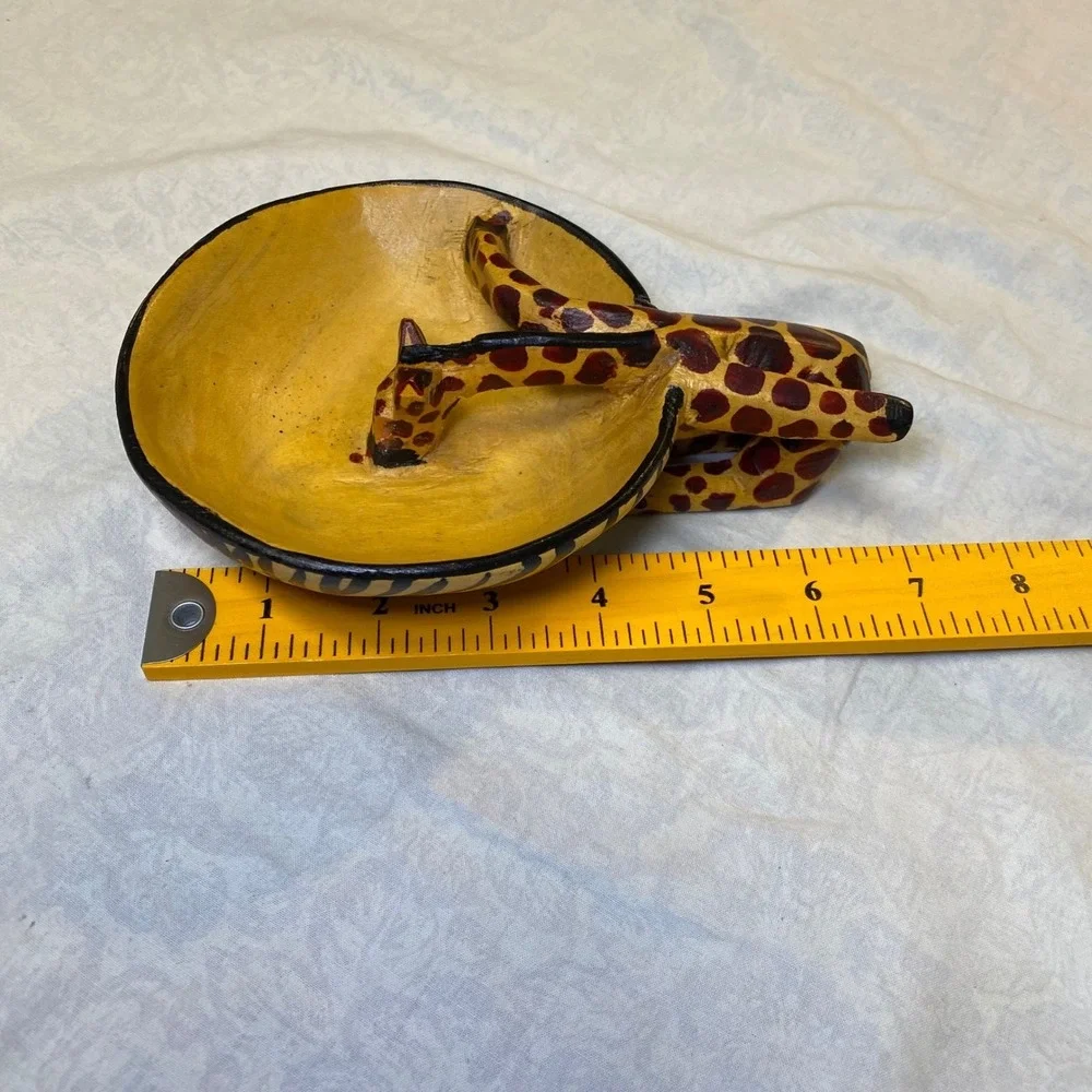 Hand Carved Kenyan Giraffe Wooden Decorative Bowl‎ Safari Animal Folk Art